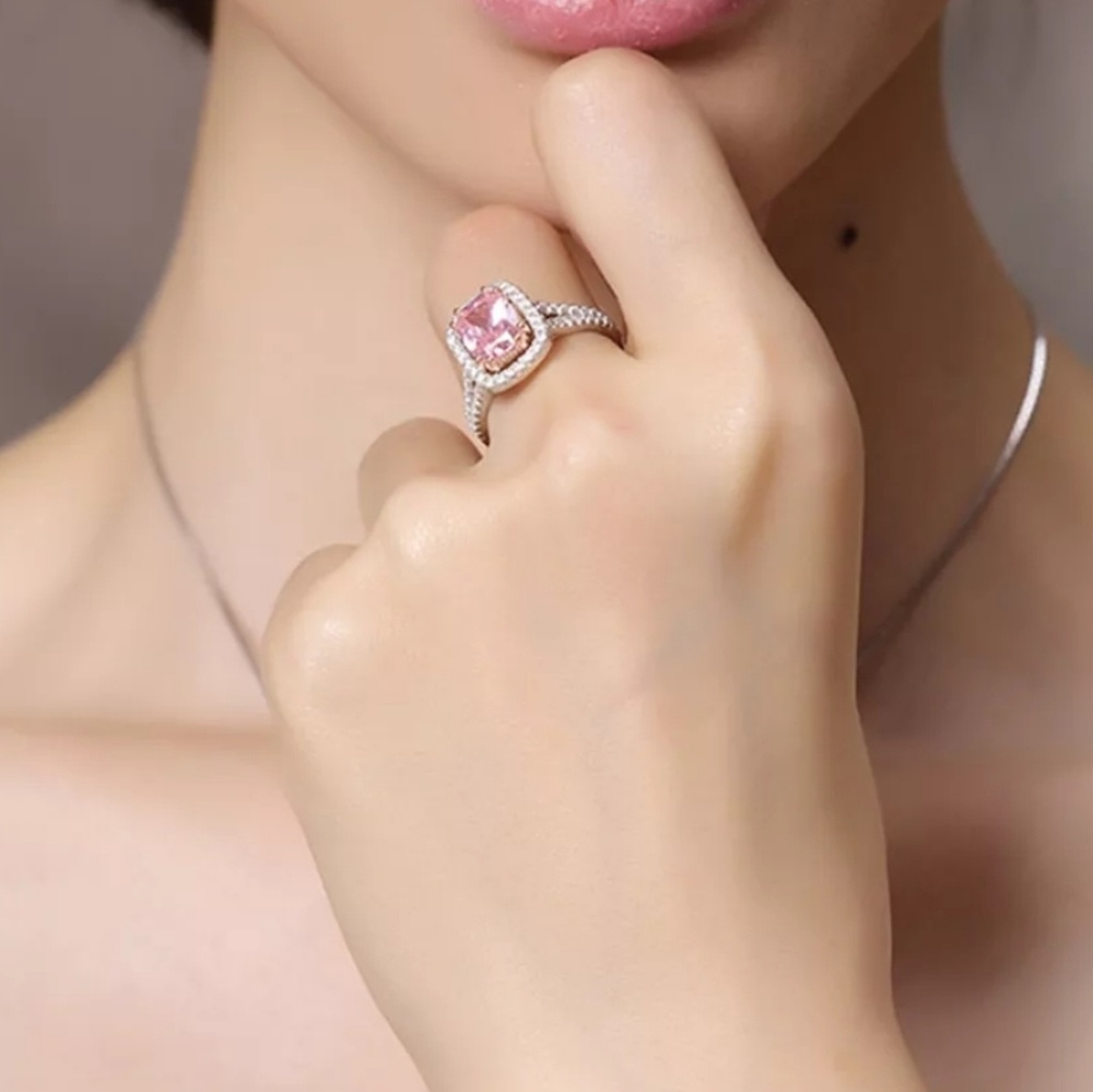 🔥LAST 1🔥NEW PRINCESS CUT SIMULATED PINK SPINEL RING - Picture 9 of 12